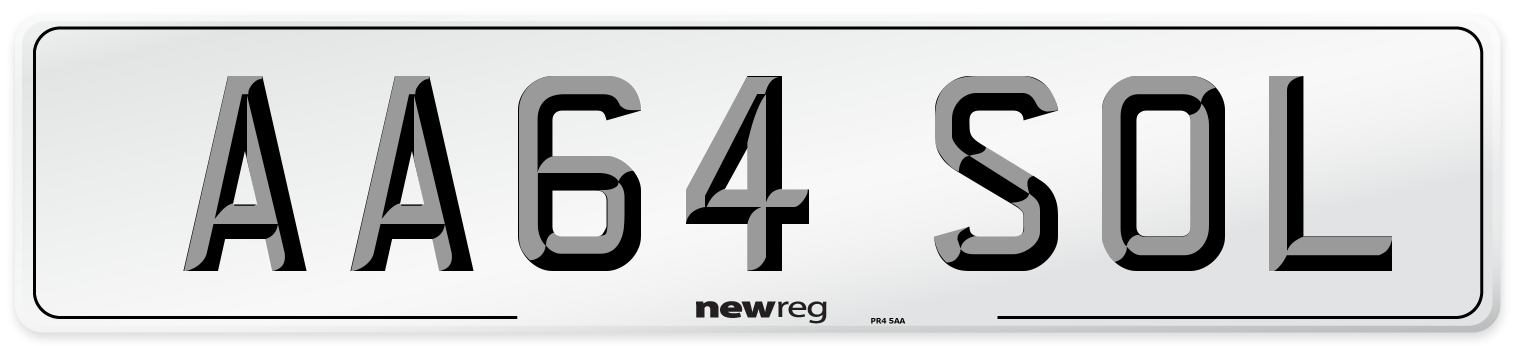 AA64 SOL Number Plate from New Reg